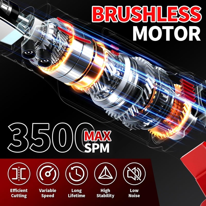 FULLYEA Reciprocating Saw Cordless, 0-3500 SPM Power Reciprocating Saw, Tool-Free Blade Change, Brushless Recipro Saws with 2 * 4.0Ah Battery & 4 Blades, Cordless Saw for Wood/Metal/Plastic Cutting - Image 3